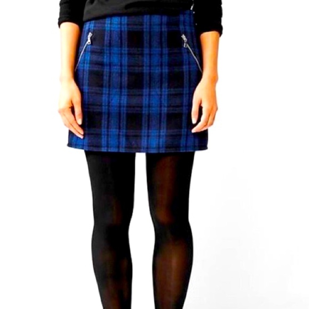 Plaid Wool Mini Skirt black blue Gap